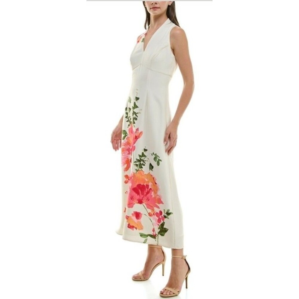 NEW Taylor Size 14 Floral Dress Shift V-Neck Sleeveless Cream Pink - Picture 9 of 9